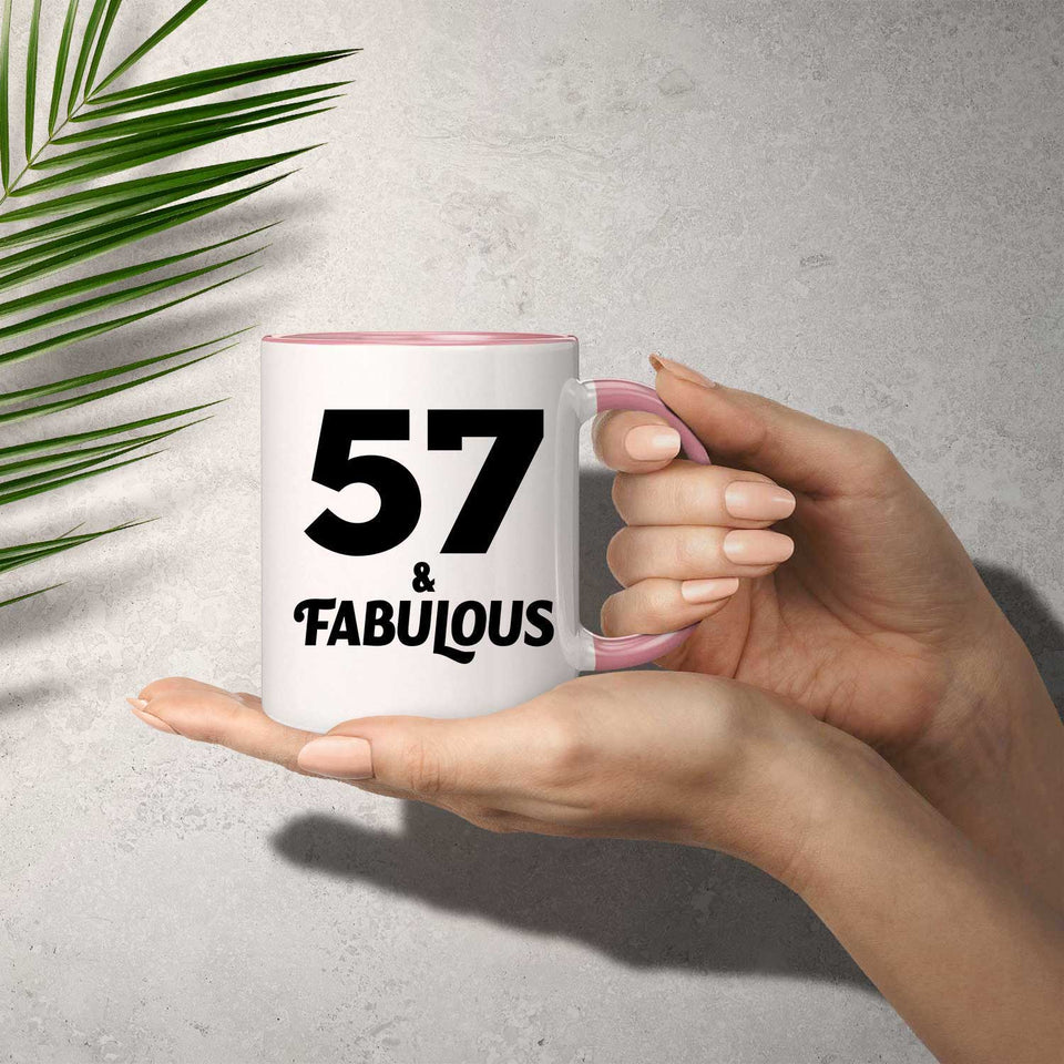 57th Birthday 57 & Fabulous - 11oz Accent Mug Pink