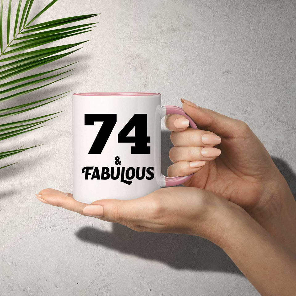 74th Birthday 74 & Fabulous - 11oz Accent Mug Pink