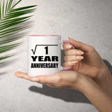 1st Anniversary Square Root of 1 Year Anniversary - 11oz Accent Mug Pink