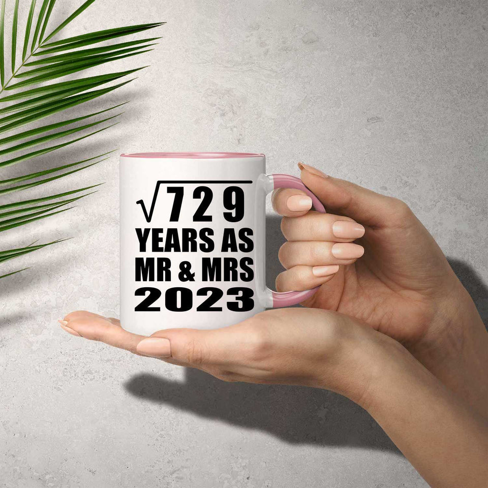 27th Anniversary Square Root of 729 Years As Mr & Mrs 2023 - 11oz Accent Mug Pink
