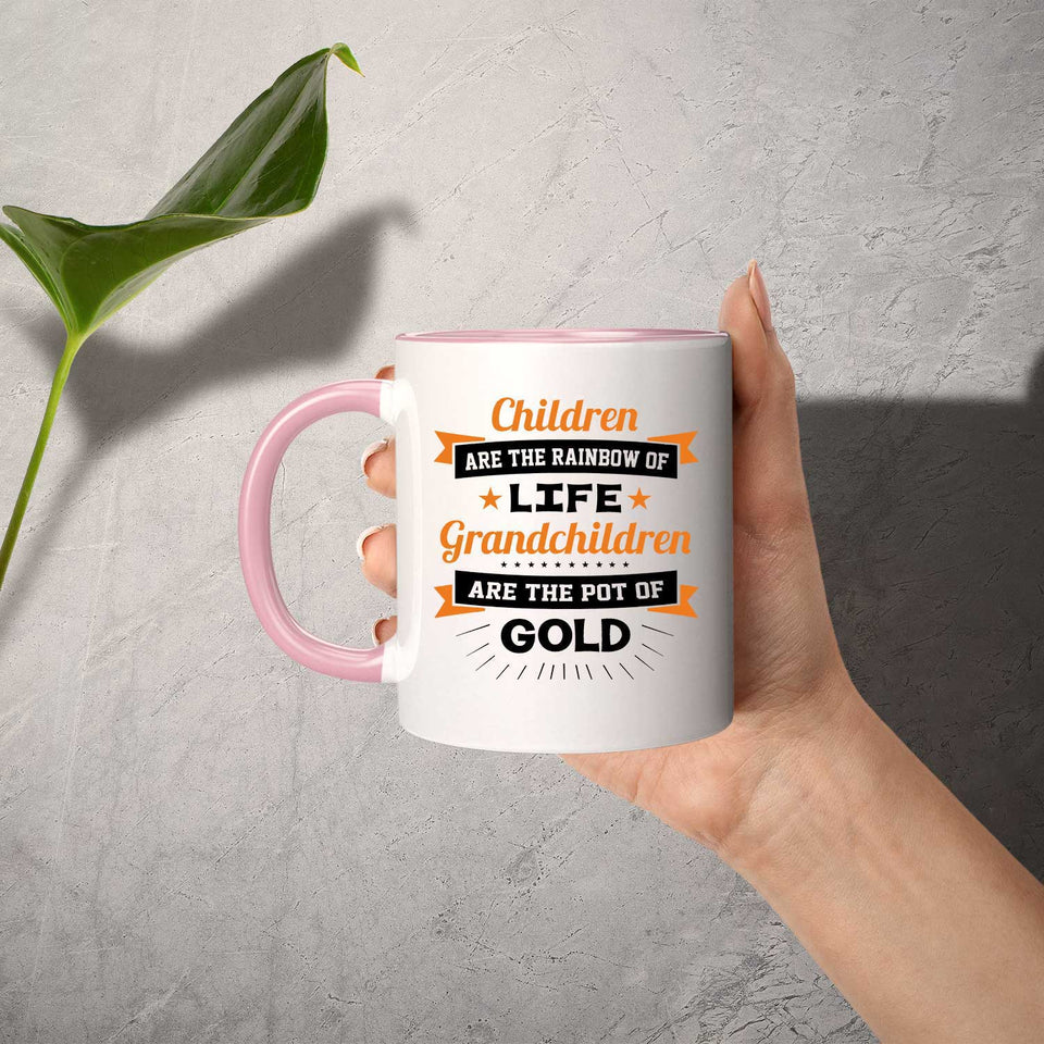 Children Are Rainbow Of Life, Grandchildren Are Pot Of Gold - 11oz Accent Mug Pink