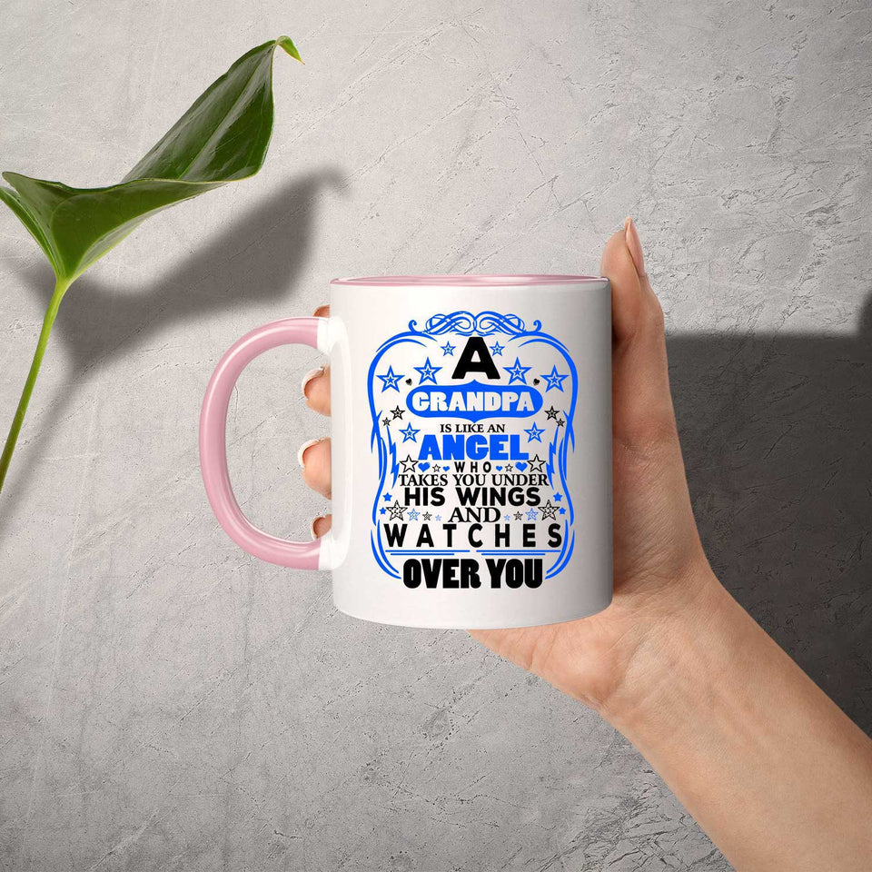 Grandpa Is An Angel Takes You Under His Wings - 11oz Accent Mug Pink