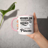 Grandpa & Granddaughter, He is Her Hero, She is His Princess - 11oz Accent Mug Pink