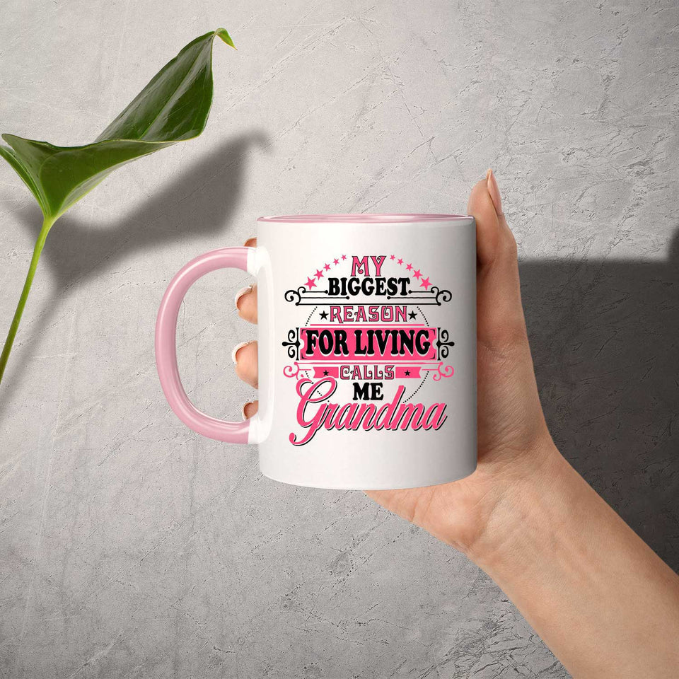 My Biggest Reason For Living Calls Me Grandma - 11oz Accent Mug Pink