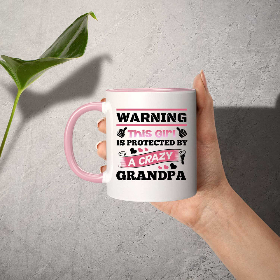 Warning This Girl Is Protected by A Crazy Grandpa - 11oz Accent Mug Pink
