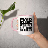 Maid By Day World's Best Mom By Night - 11oz Accent Mug Pink