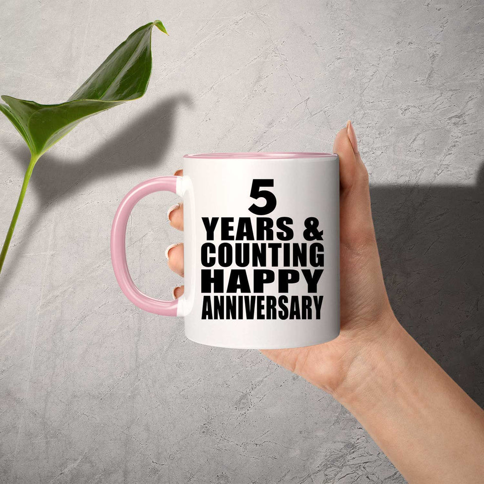 Happy 5th Anniversary 5 Years & Counting - 11oz Accent Mug Pink