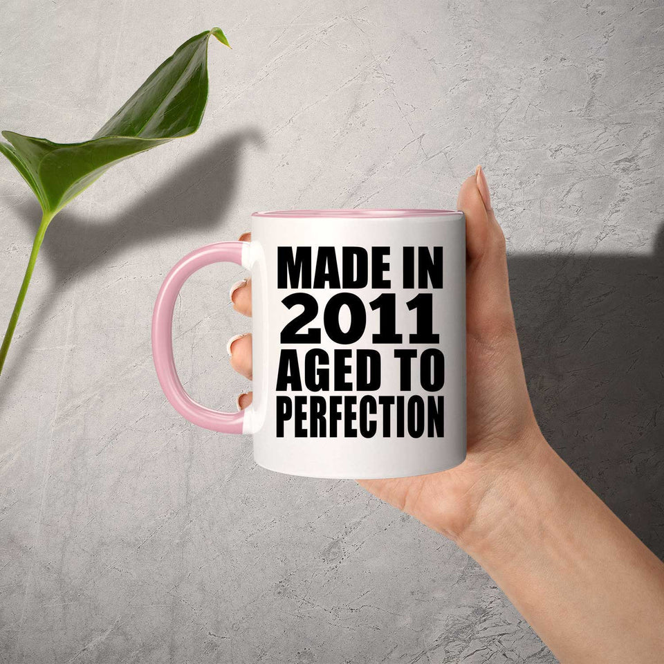 13th Birthday Made In 2011 Aged to Perfection - 11oz Accent Mug Pink
