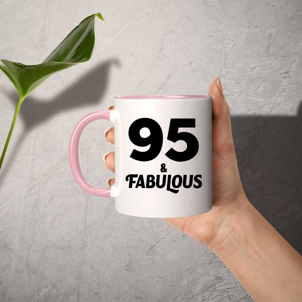 95th Birthday 95 & Fabulous - 11oz Accent Mug Pink