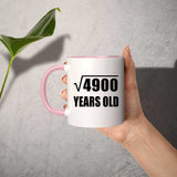 70th Birthday Square Root of 4900 Years Old - 11oz Accent Mug Pink
