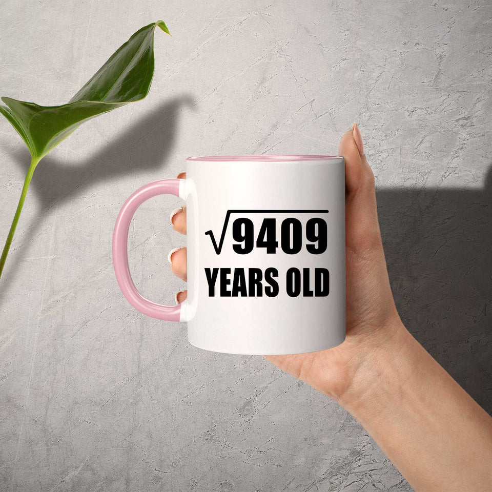 97th Birthday Square Root of 9409 Years Old - 11oz Accent Mug Pink