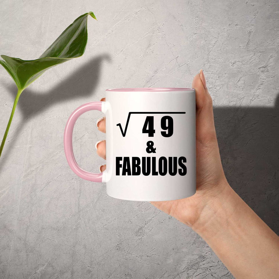 7th Birthday Square Root of 49 & Fabulous - 11oz Accent Mug Pink