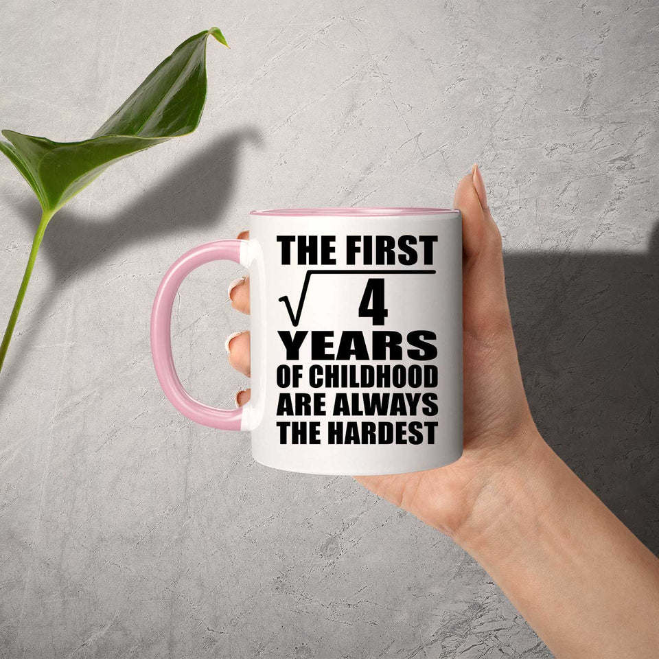 2nd Birthday Square Root of 4 Years of Childhood - 11oz Accent Mug Pink