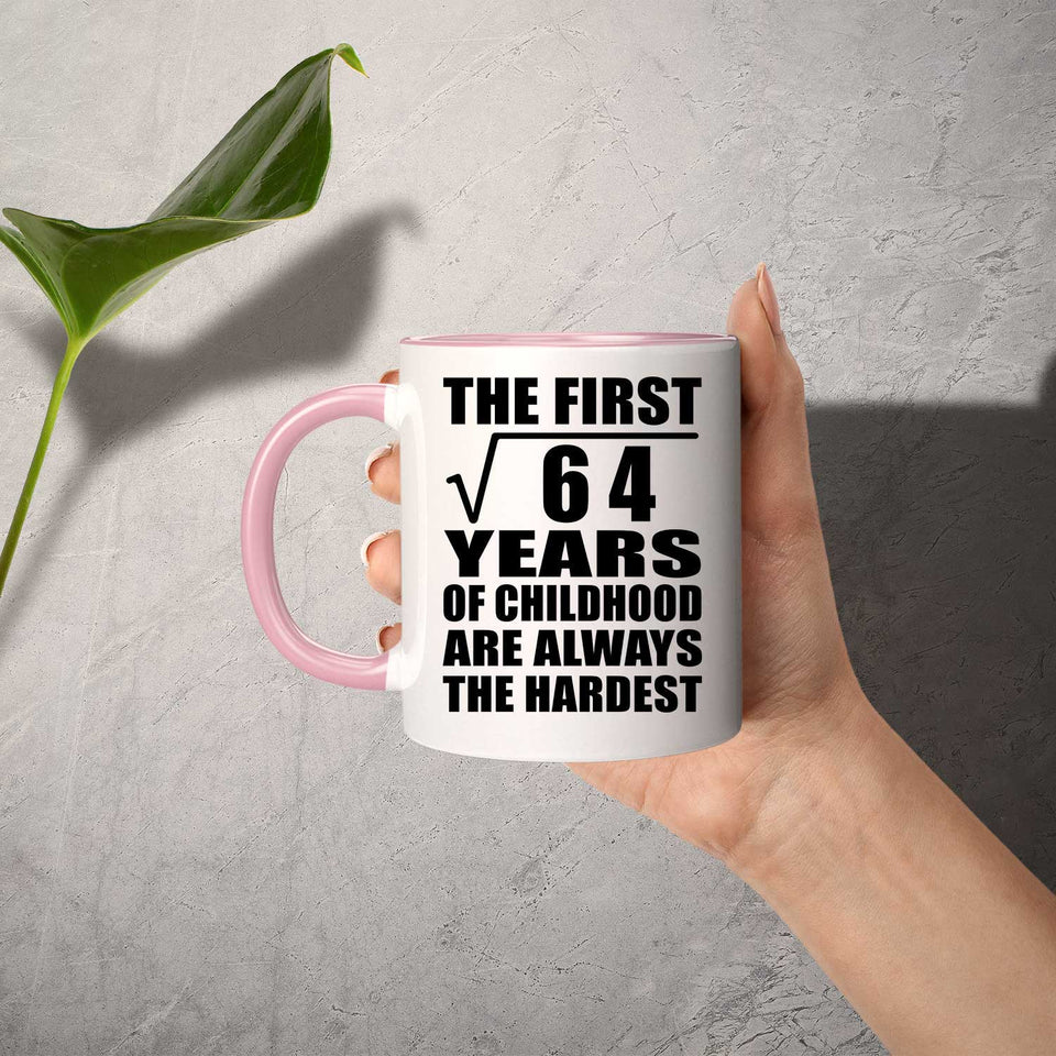 8th Birthday Square Root of 64 Years of Childhood - 11oz Accent Mug Pink