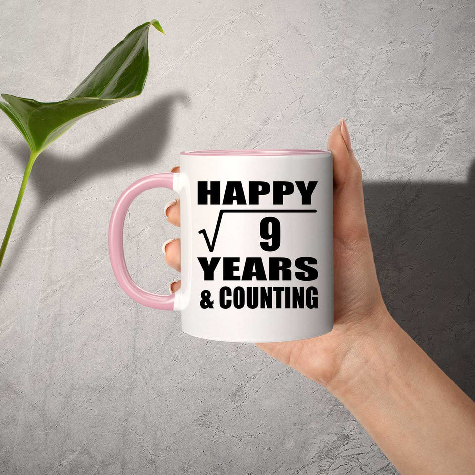 Happy 3rd Anniversary Square Root of 9 Years & Counting - 11oz Accent Mug Pink