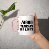 70th Anniversary Square Root of 4900 Years As Mr & Mrs - 11oz Accent Mug Pink