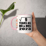 3rd Anniversary Square Root of 9 Years As Mr & Mrs 2023 - 11oz Accent Mug Pink
