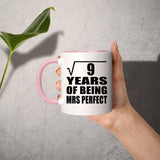 3rd Anniversary Square Root of 9 Years of Mrs Perfect - 11oz Accent Mug Pink
