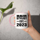 Hair Stylist Established EST. 2023 - 11oz Accent Mug Pink