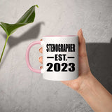 Stenographer Established EST. 2023 - 11oz Accent Mug Pink
