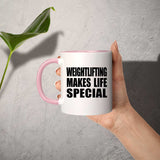 Weightlifting Makes Life Special - 11oz Accent Mug Pink