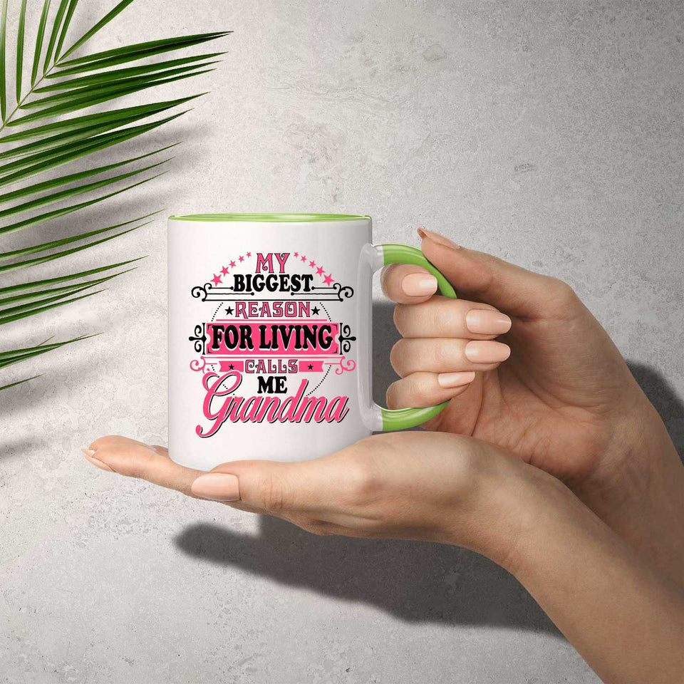My Biggest Reason For Living Calls Me Grandma - 11oz Accent Mug Green