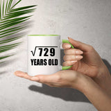 27th Birthday Square Root of 729 Years Old - 11oz Accent Mug Green