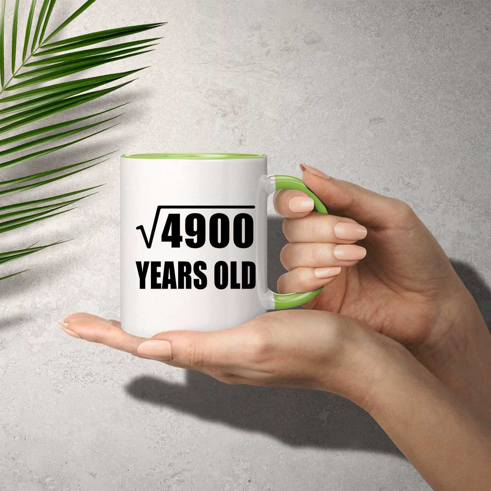 70th Birthday Square Root of 4900 Years Old - 11oz Accent Mug Green