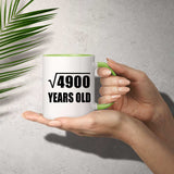 70th Birthday Square Root of 4900 Years Old - 11oz Accent Mug Green