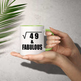 7th Birthday Square Root of 49 & Fabulous - 11oz Accent Mug Green