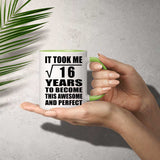4th Birthday Took Square Root of 16 Years To Awesome - 11oz Accent Mug Green