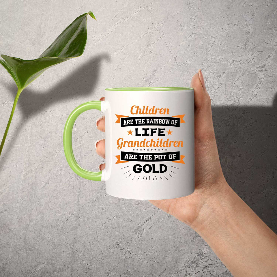 Children Are Rainbow Of Life, Grandchildren Are Pot Of Gold - 11oz Accent Mug Green