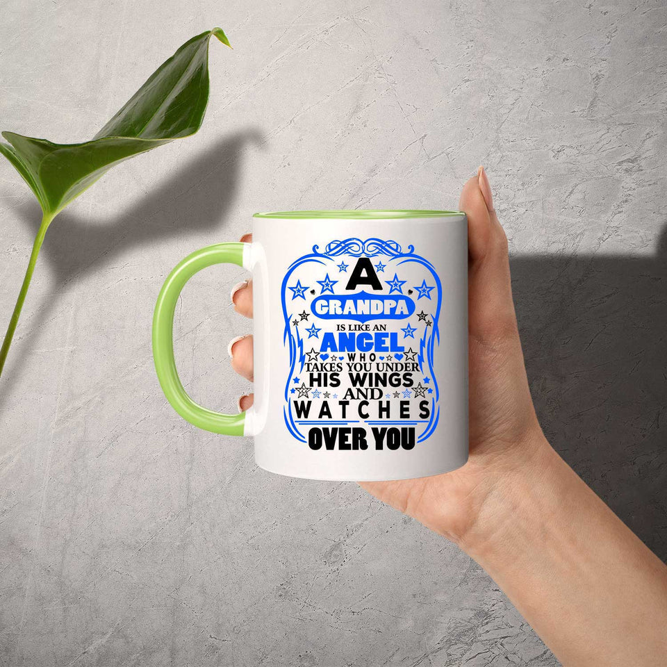 Grandpa Is An Angel Takes You Under His Wings - 11oz Accent Mug Green