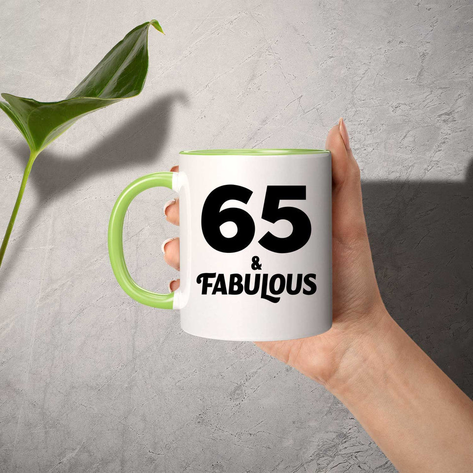 65th Birthday 65 & Fabulous - 11oz Accent Mug Green