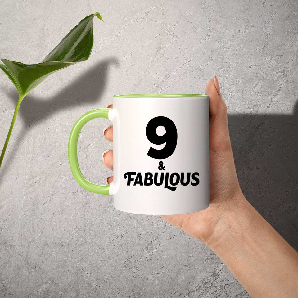 9th Birthday 9 & Fabulous - 11oz Accent Mug Green