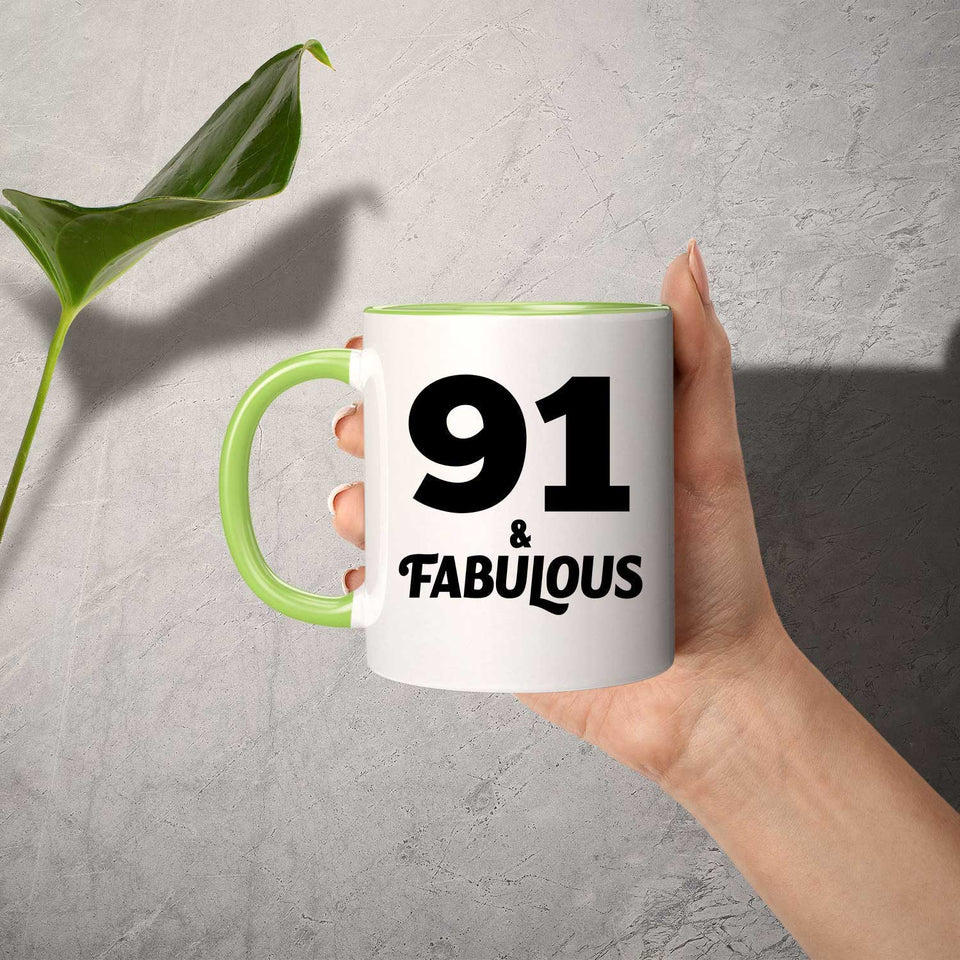 91st Birthday 91 & Fabulous - 11oz Accent Mug Green