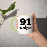 91st Birthday 91 & Fabulous - 11oz Accent Mug Green
