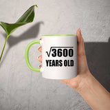 60th Birthday Square Root of 3600 Years Old - 11oz Accent Mug Green