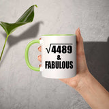 67th Birthday Square Root of 4489 & Fabulous - 11oz Accent Mug Green