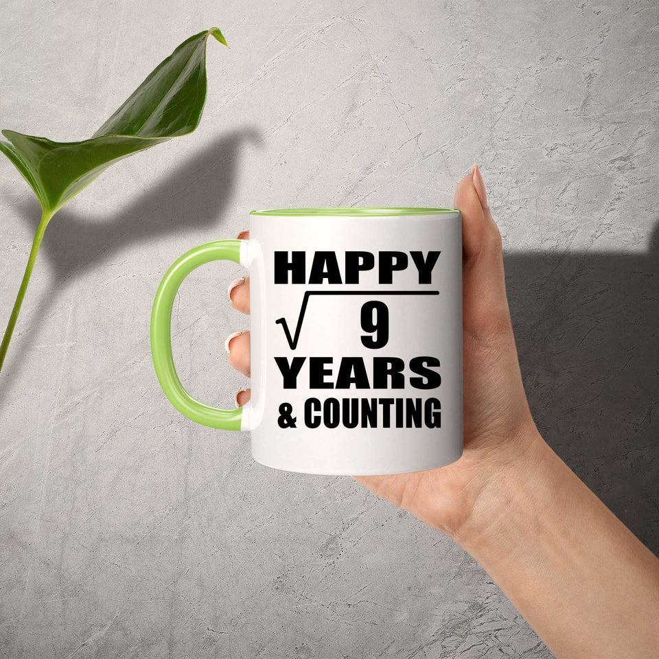 Happy 3rd Anniversary Square Root of 9 Years & Counting - 11oz Accent Mug Green