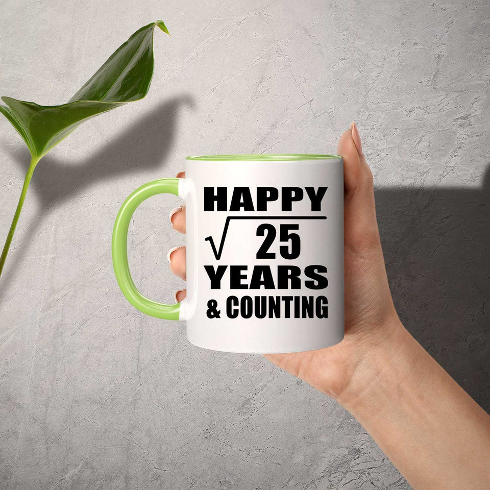 Happy 5th Anniversary Square Root of 25 Years & Counting - 11oz Accent Mug Green