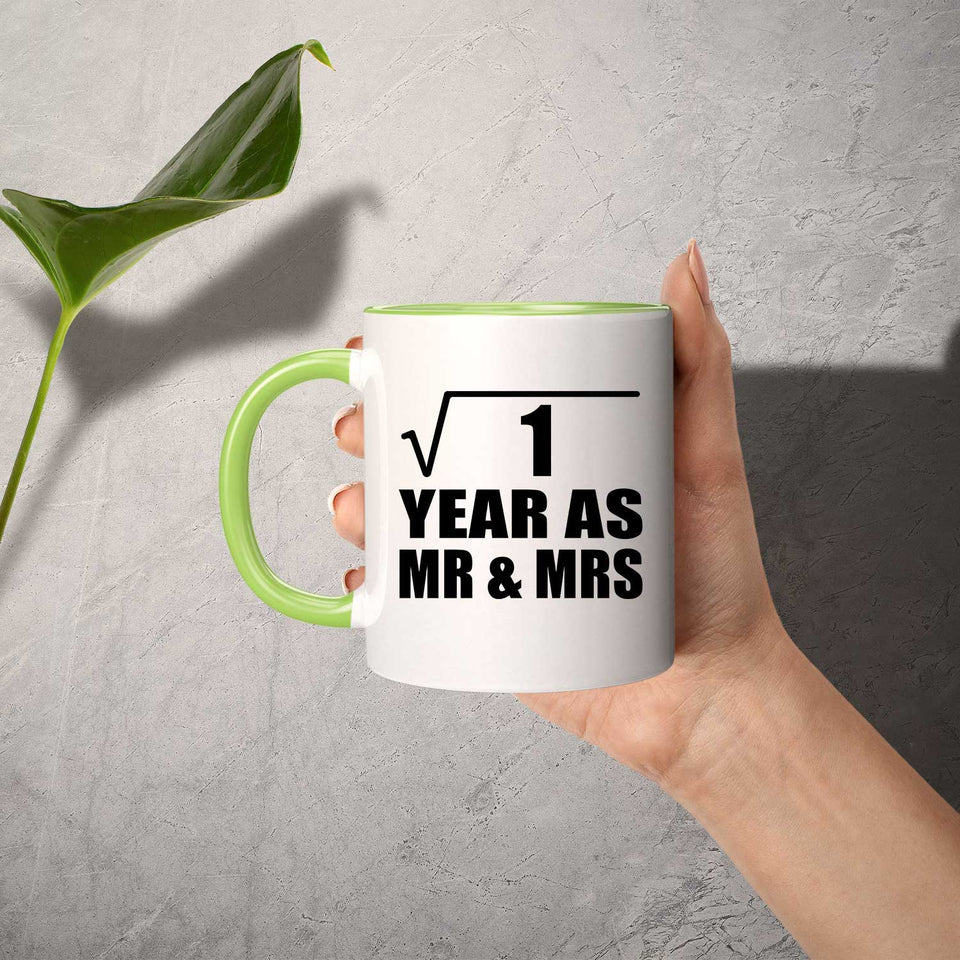 1st Anniversary Square Root of 1 Year As Mr & Mrs - 11oz Accent Mug Green