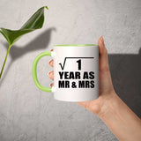 1st Anniversary Square Root of 1 Year As Mr & Mrs - 11oz Accent Mug Green