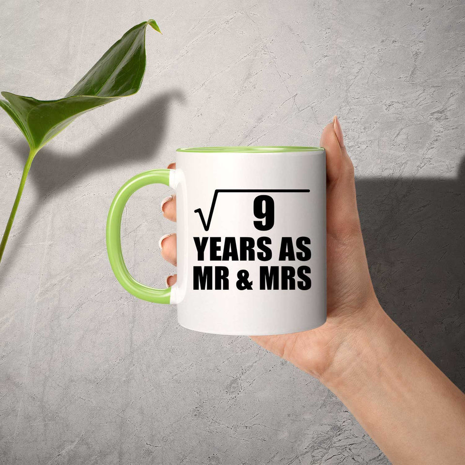 3rd Anniversary Square Root of 9 Years As Mr & Mrs - 11oz Accent Mug Green