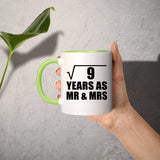3rd Anniversary Square Root of 9 Years As Mr & Mrs - 11oz Accent Mug Green