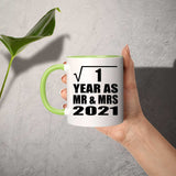 1st Anniversary Square Root of 1 Year As Mr & Mrs 2021 - 11oz Accent Mug Green