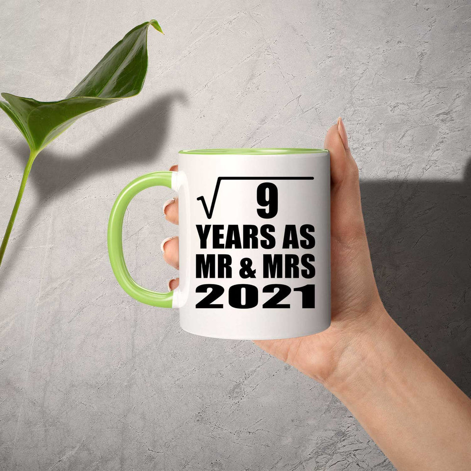 3rd Anniversary Square Root of 9 Years As Mr & Mrs 2021 - 11oz Accent Mug Green