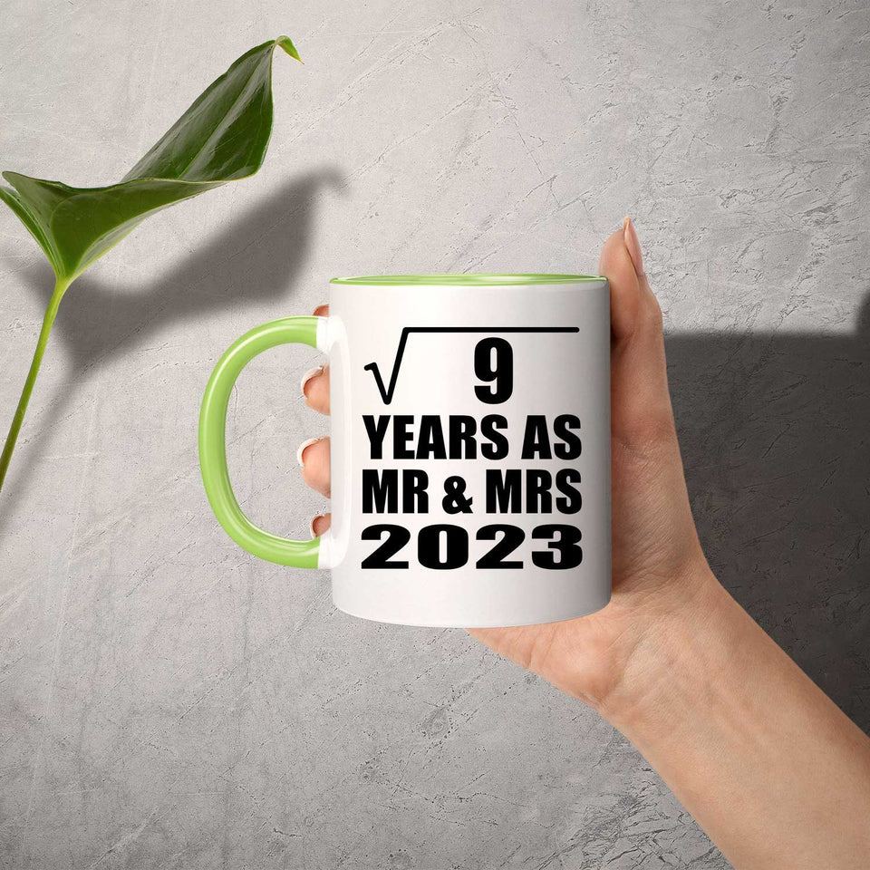 3rd Anniversary Square Root of 9 Years As Mr & Mrs 2023 - 11oz Accent Mug Green