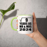 3rd Anniversary Square Root of 9 Years As Mr & Mrs 2024 - 11oz Accent Mug Green
