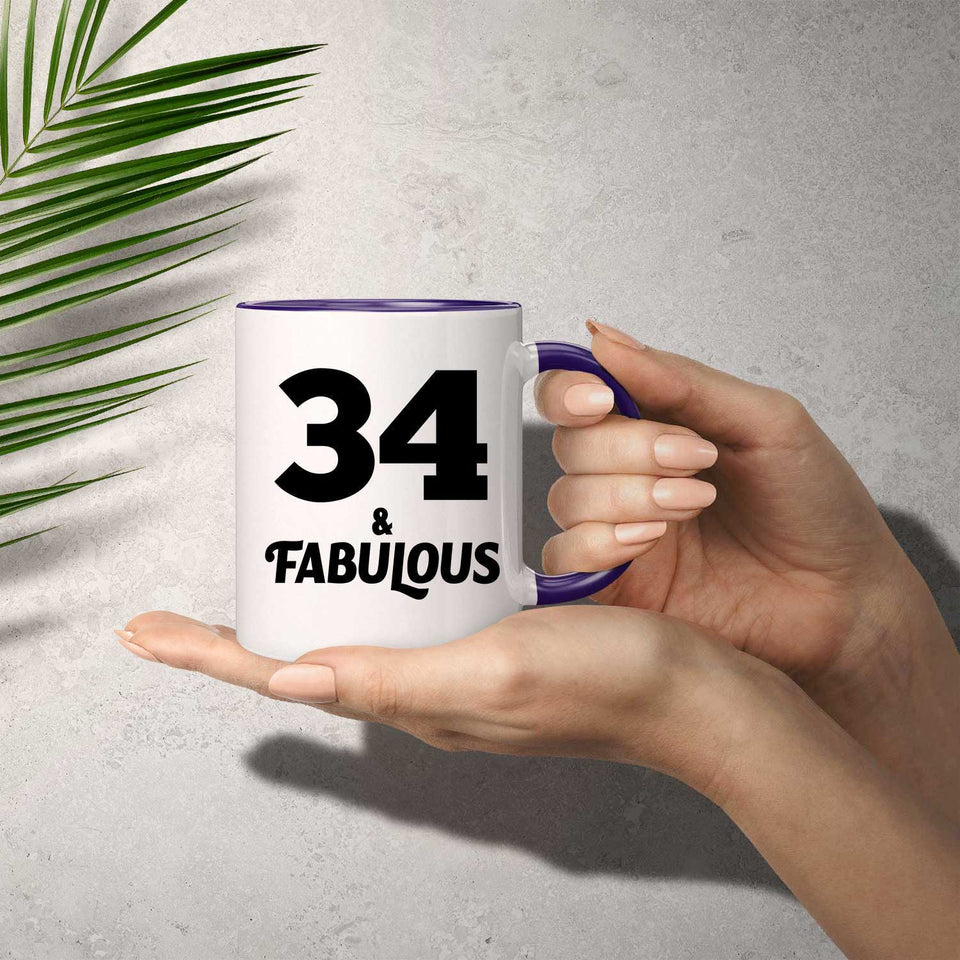 34th Birthday 34 & Fabulous - 11oz Accent Mug Purple